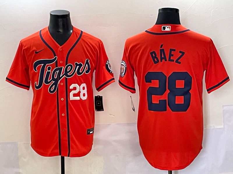 Men 2025 Detroit Tigers #28 Baez Orange Game Nike MLB Jersey style 2->detroit tigers->MLB Jersey